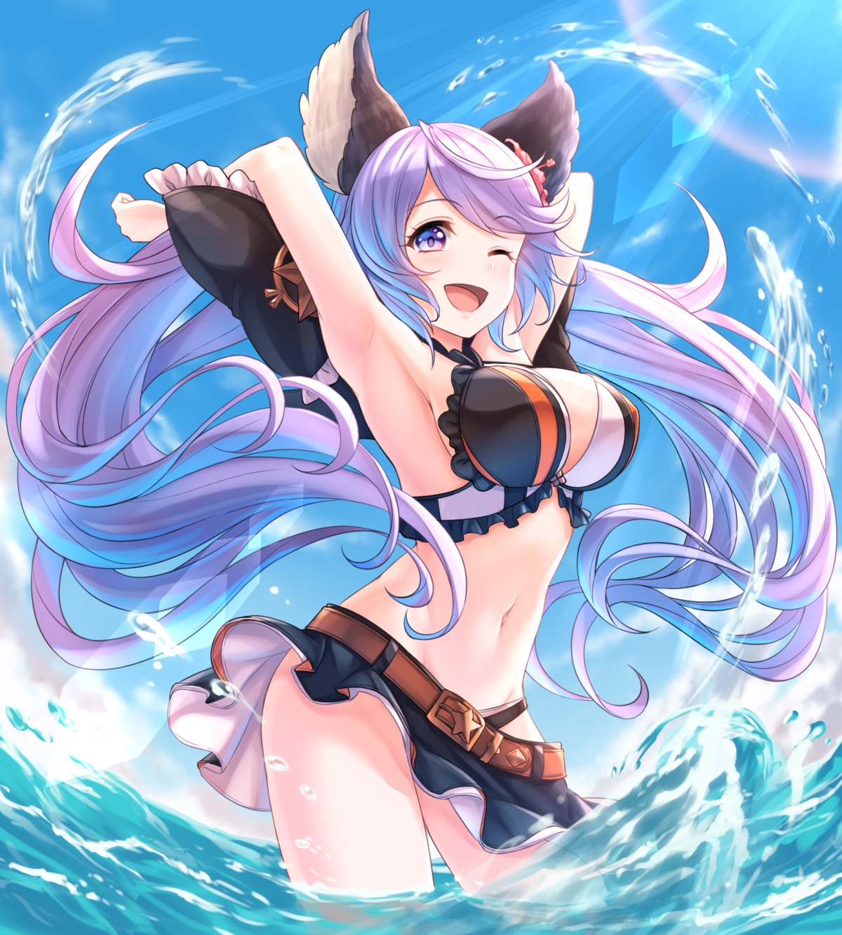 animal_ears bikini granblue_fantasy skirt_lift swimsuits tomo_(tmtm_mf_mf) wet