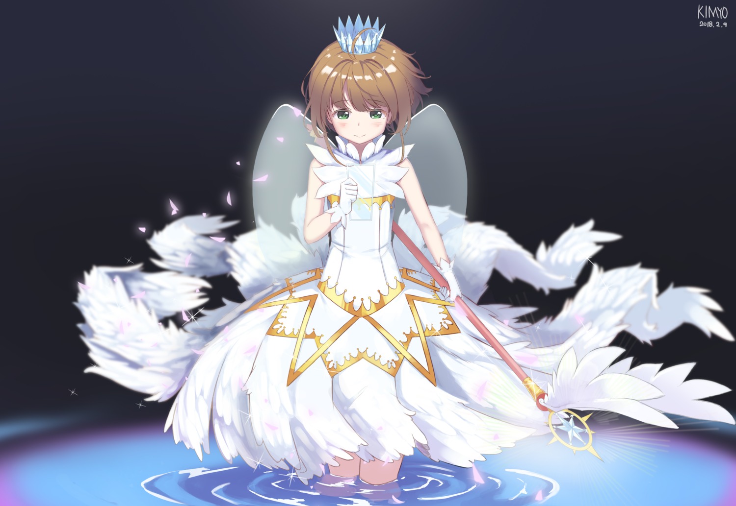 card_captor_sakura dress kimyo kinomoto_sakura weapon wet wings