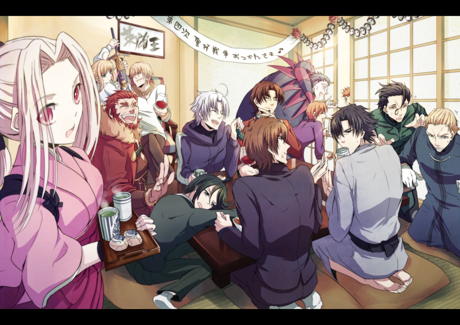 caster_(fate/zero) diarmid_o'dyna emiya_kiritsugu emiya_shirou fate/stay_night fate/zero gilgamesh_(fsn) irisviel_von_einzbern kayneth_archibald_el-melloi kotomine_kirei lancer_(fate/zero) matou_kariya rider_(fate/zero) saber sword toosaka_tokiomi uryuu_ryuunosuke waver_velvet yukihime