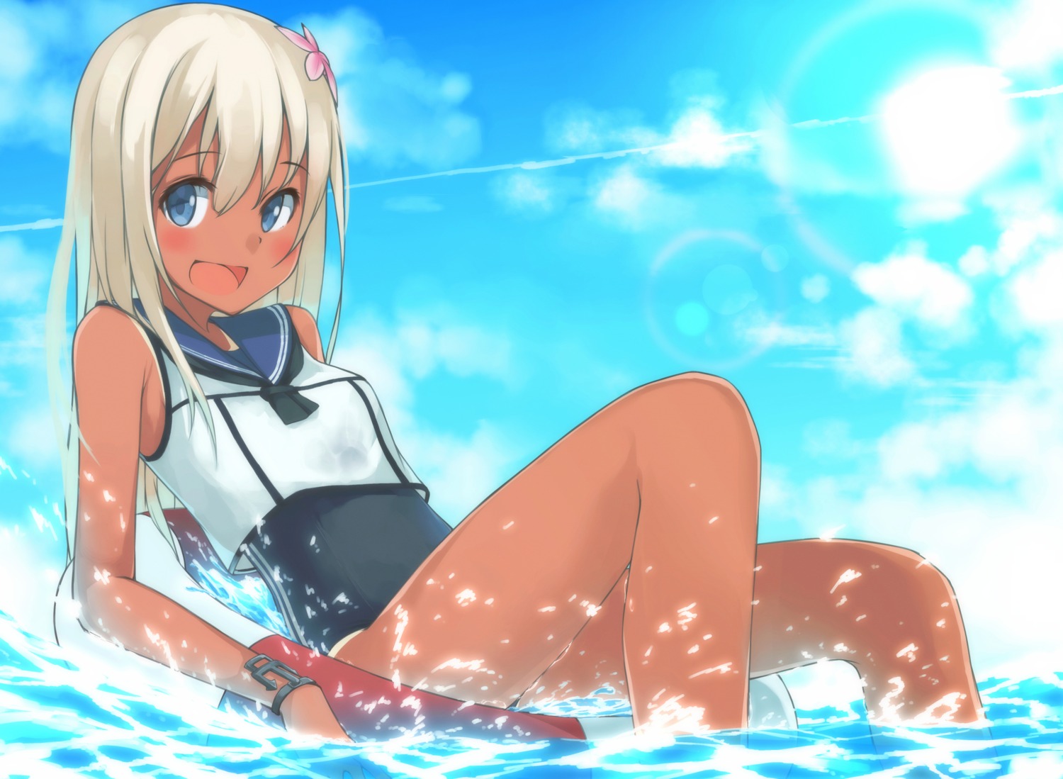 kantai_collection okomeito ro-500 school_swimsuit seifuku swimsuits tan_lines wet