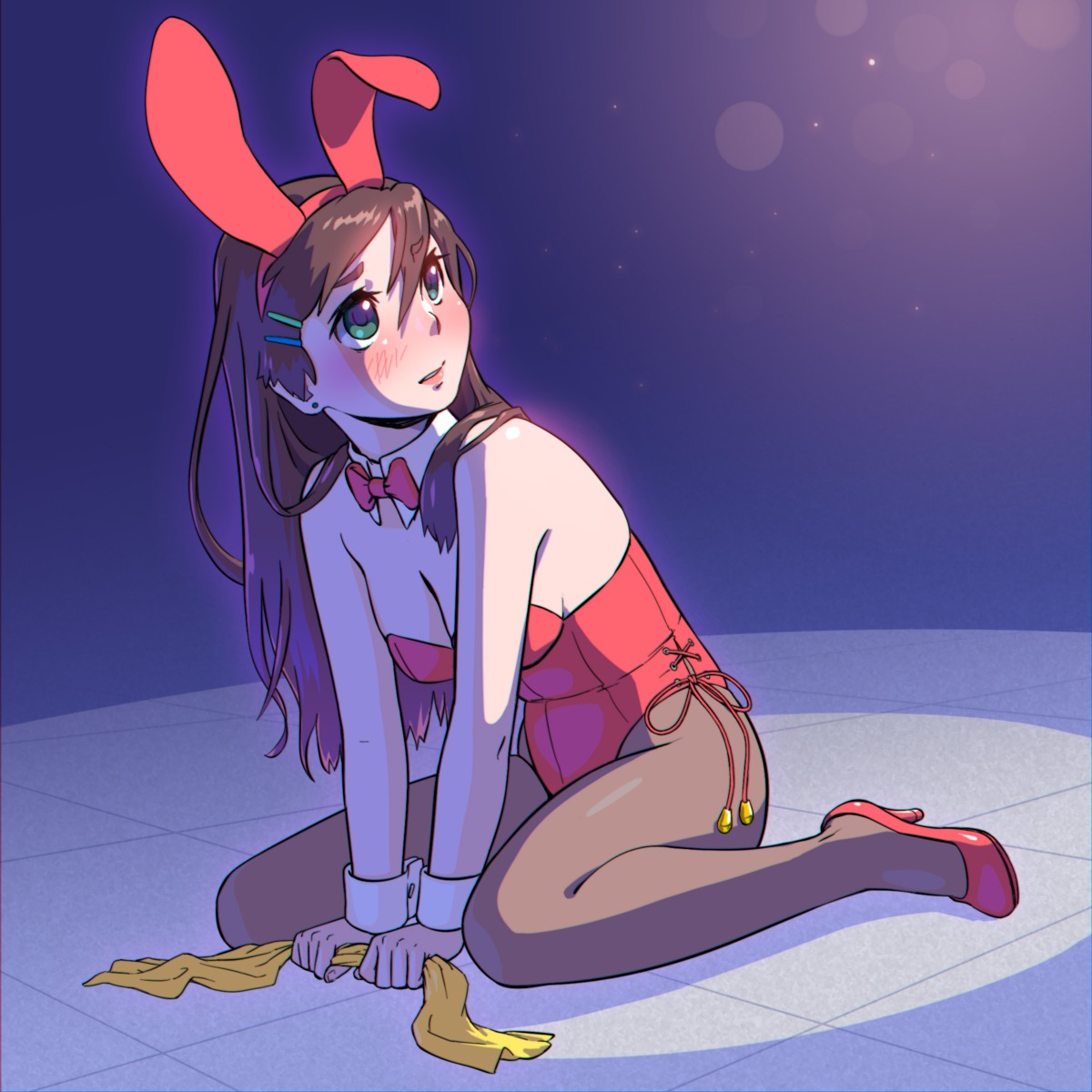 animal_ears bunny_ears bunny_girl cleavage fukusuke_hachi-gou heels no_bra pantyhose