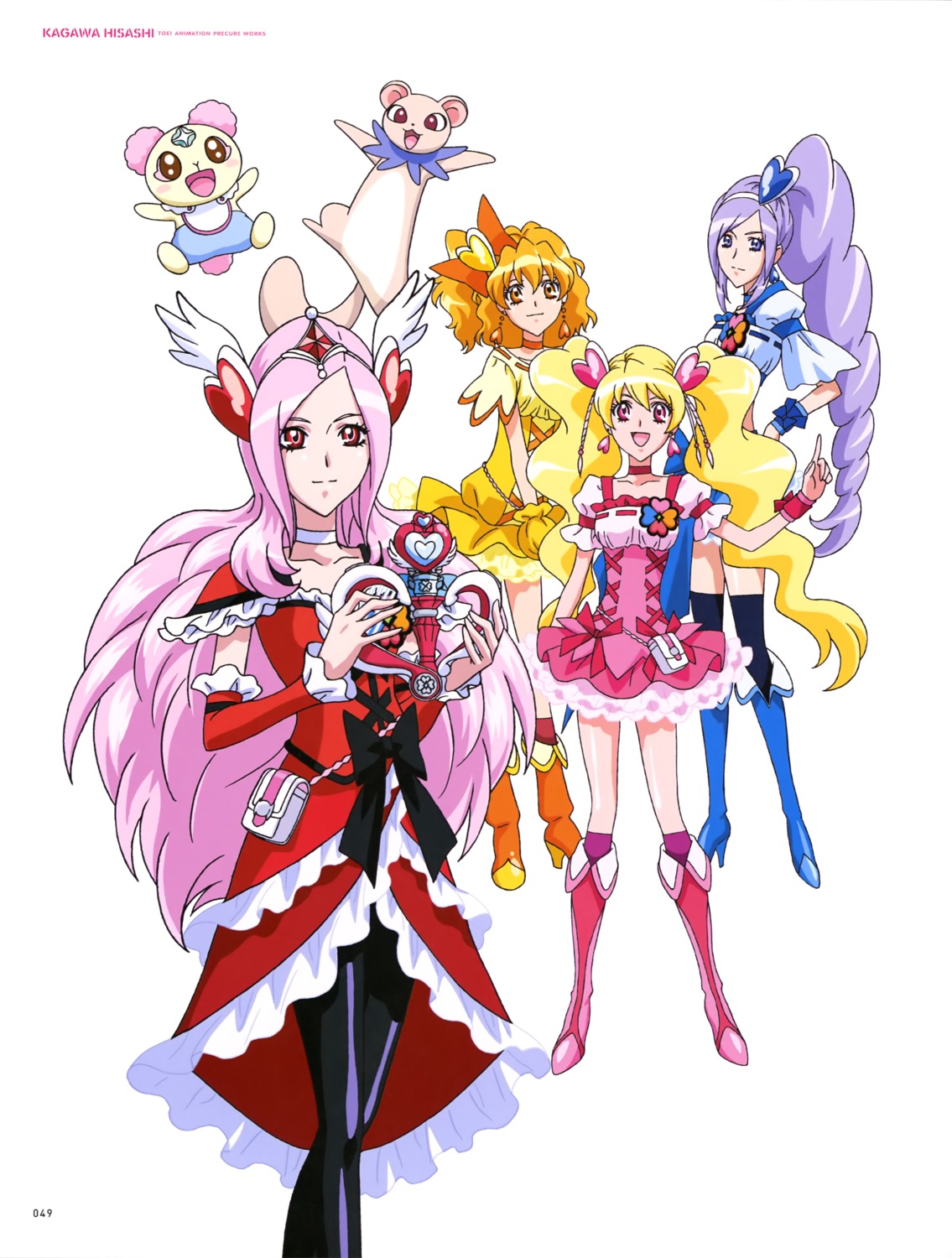 aono_miki chiffon_(precure) dress fresh_precure! heels higashi_setsuna momozono_love pantyhose precure tarte_(fresh) thighhighs yamabuki_inori