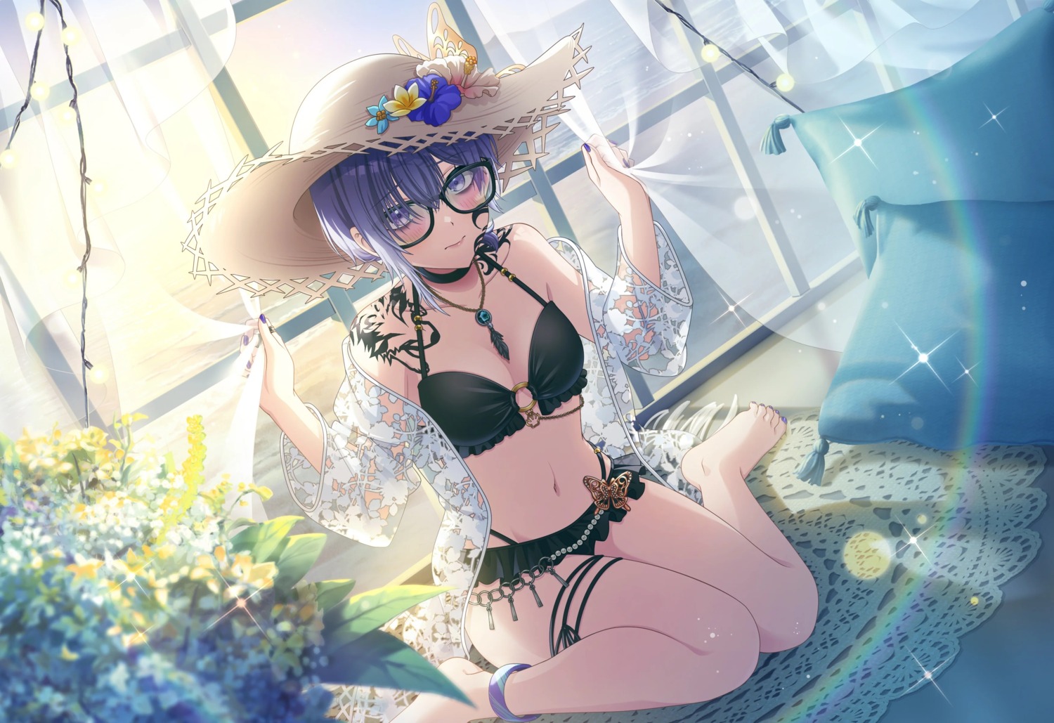 bikini d4dj garter megane open_shirt see_through sophia_(d4dj) swimsuits tagme tattoo