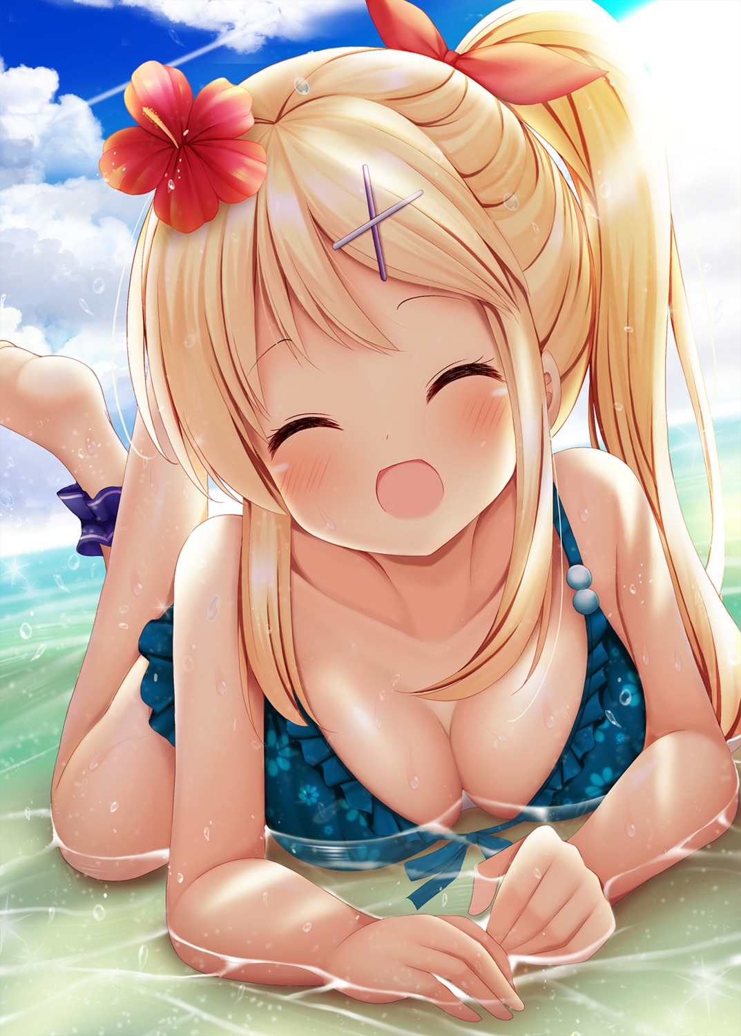 bikini cleavage kin'iro_mosaic kujou_karen minato_ojitan swimsuits wet