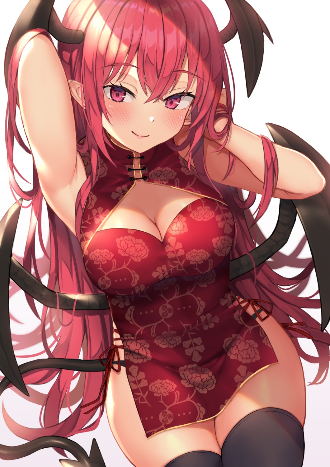 chinadress cleavage koakuma pantsu pointy_ears tail thighhighs touhou wings wowoguni