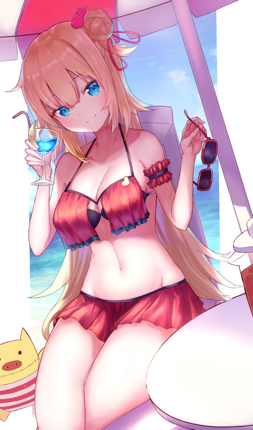 akai_haato bikini cleavage gore_(white_gore) hololive megane swimsuits