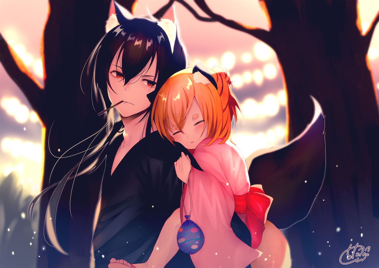 animal_ears chita_(ketchup) kitsune tail yukata