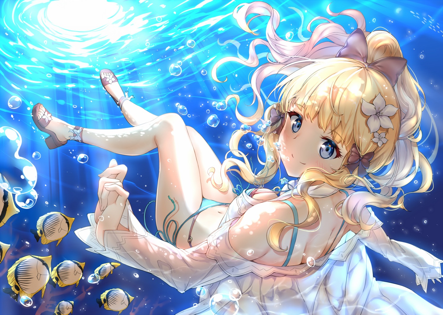 bikini heels open_shirt princess_connect princess_connect!_re:dive sasaki_saren see_through swimsuits xin_(zinc)