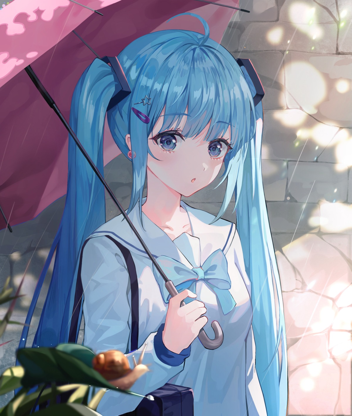 hatsune_miku seifuku tanchobee umbrella vocaloid