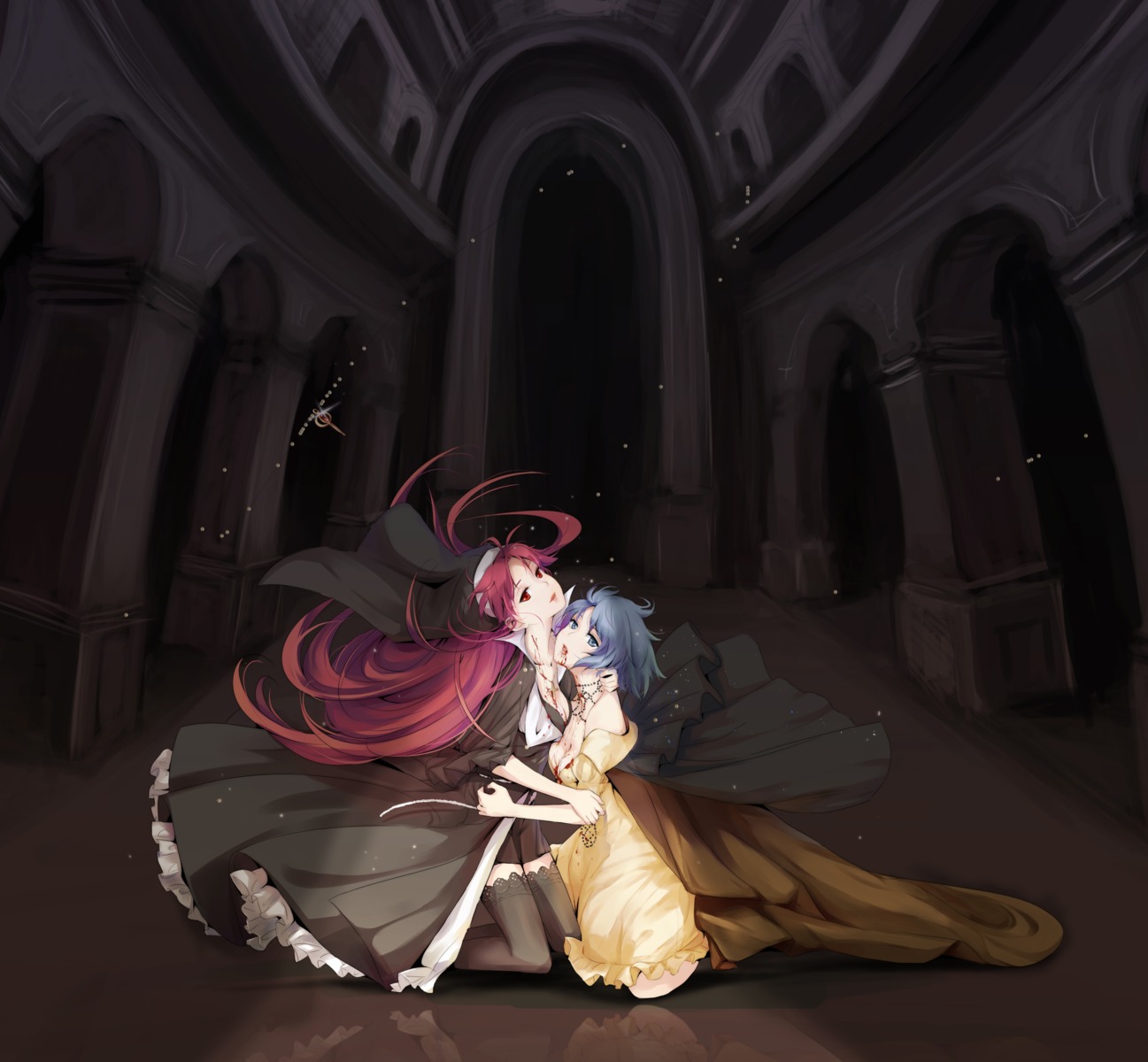 blood cleavage dress miki_sayaka misu_kasumi nun puella_magi_madoka_magica sakura_kyouko thighhighs