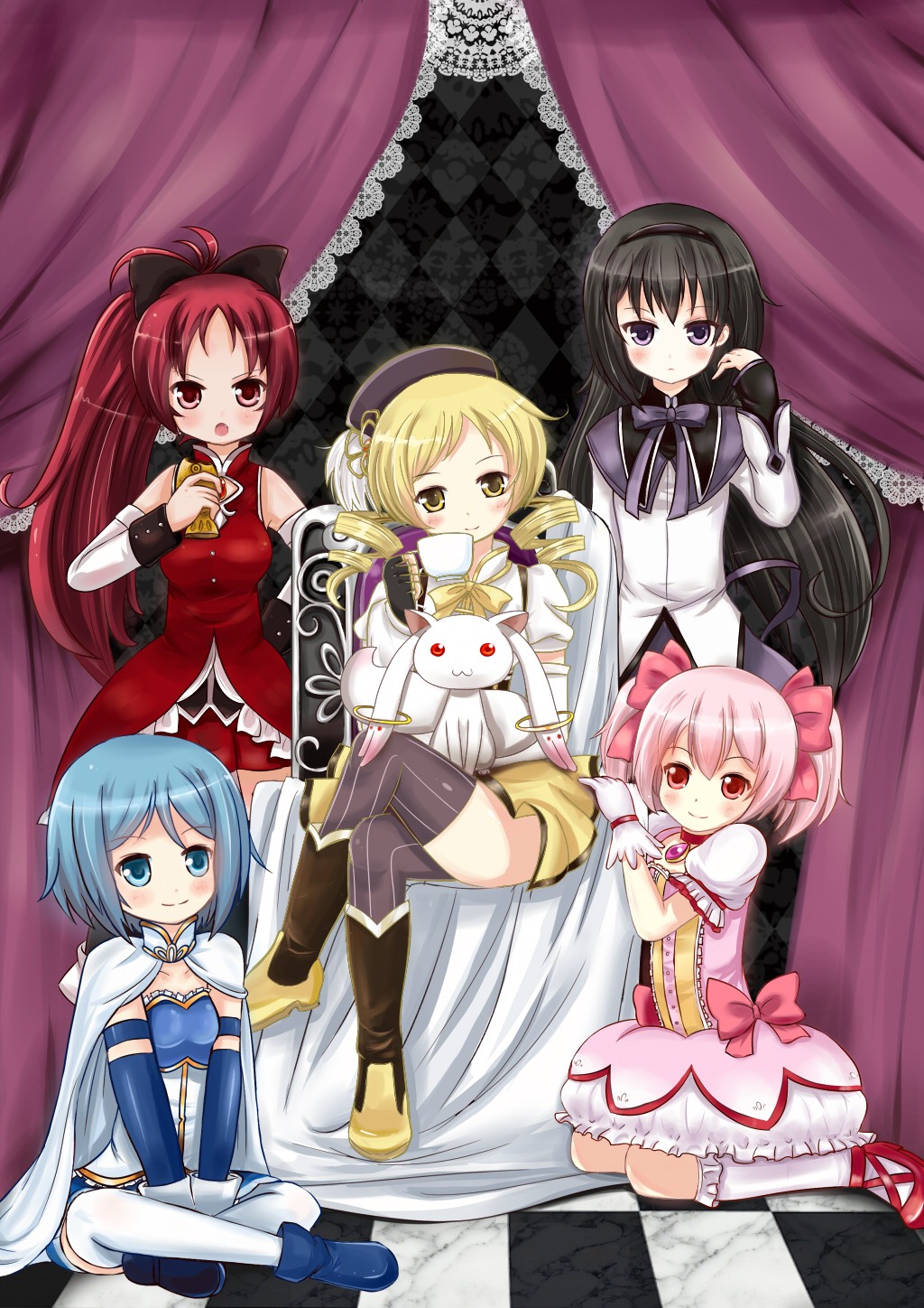 akemi_homura kaname_madoka kyubey linda_b miki_sayaka puella_magi_madoka_magica sakura_kyouko thighhighs tomoe_mami