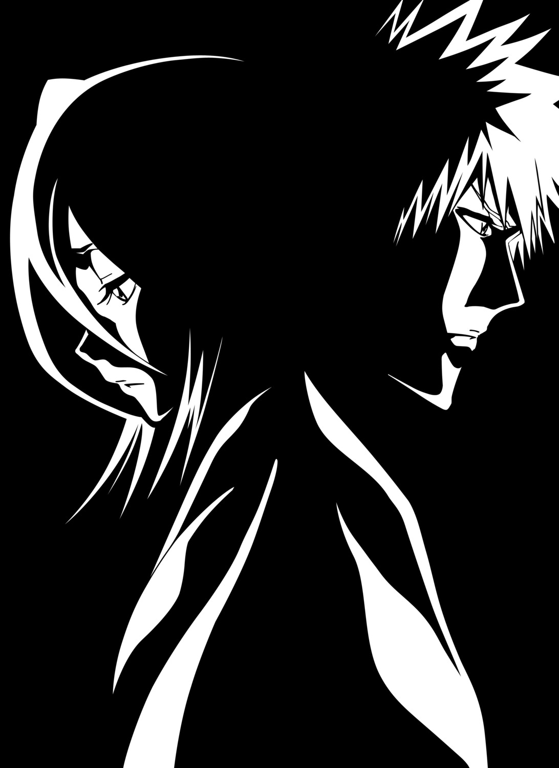 bleach kuchiki_rukia kurosaki_ichigo monochrome vector_trace