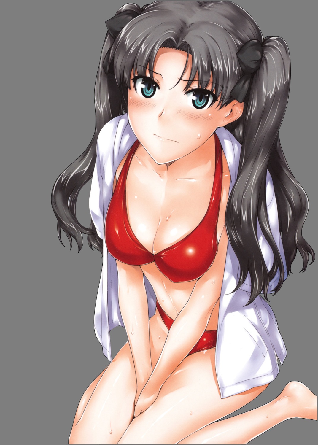 bikini cleavage fate/stay_night jin_(mtsp) open_shirt swimsuits toosaka_rin transparent_png