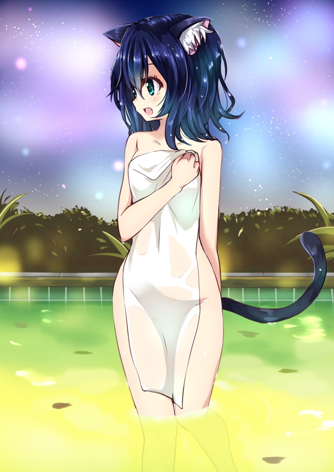 amano_(els573) animal_ears bathing cyan_(show_by_rock!!) naked show_by_rock!! tail towel wet