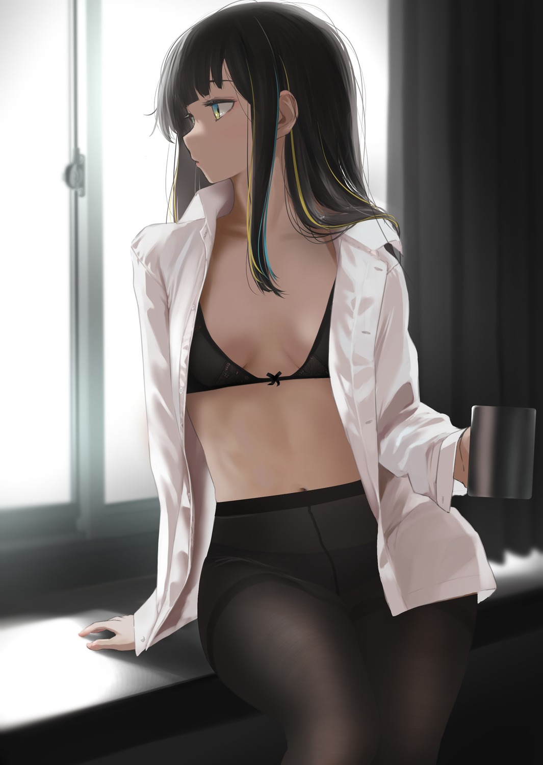 bra open_shirt pantsu pantyhose tama_(seiga46239239)