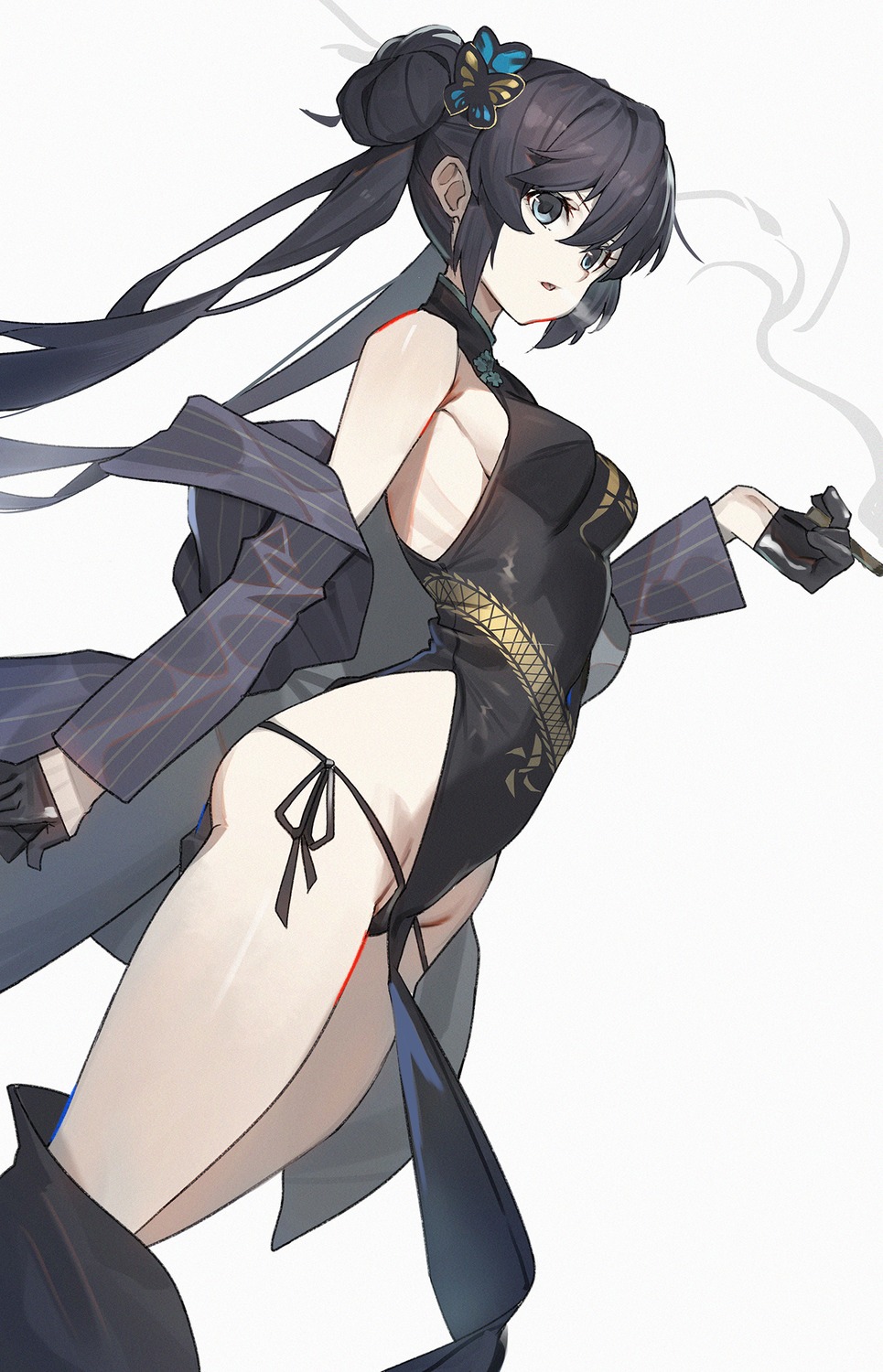 blue_archive chinadress lastation_kogyo no_bra pantsu ryuuge_kisaki smoking string_panties thong