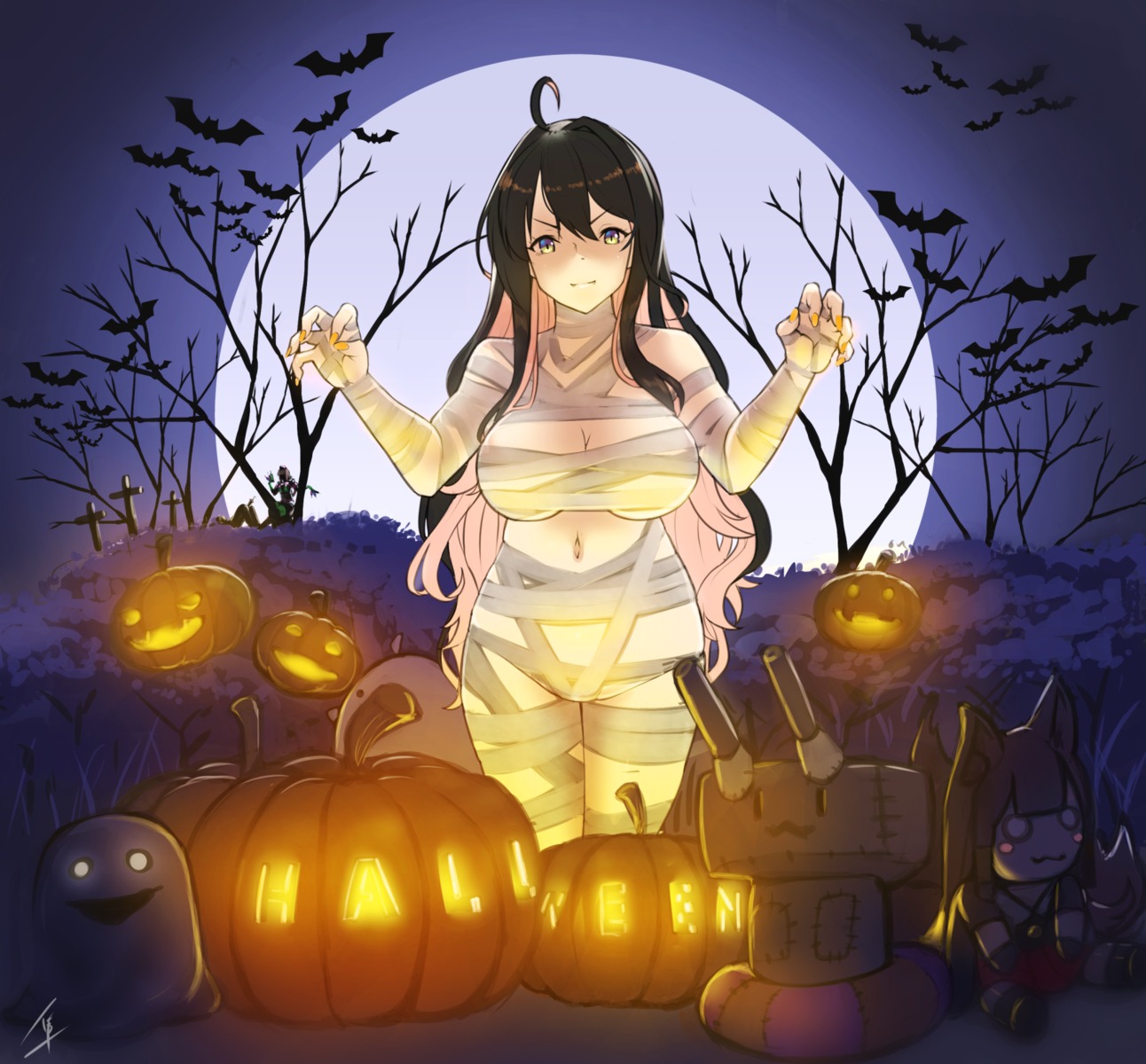 bandages halloween hayabusa kantai_collection naganami_(kancolle) naked_ribbon