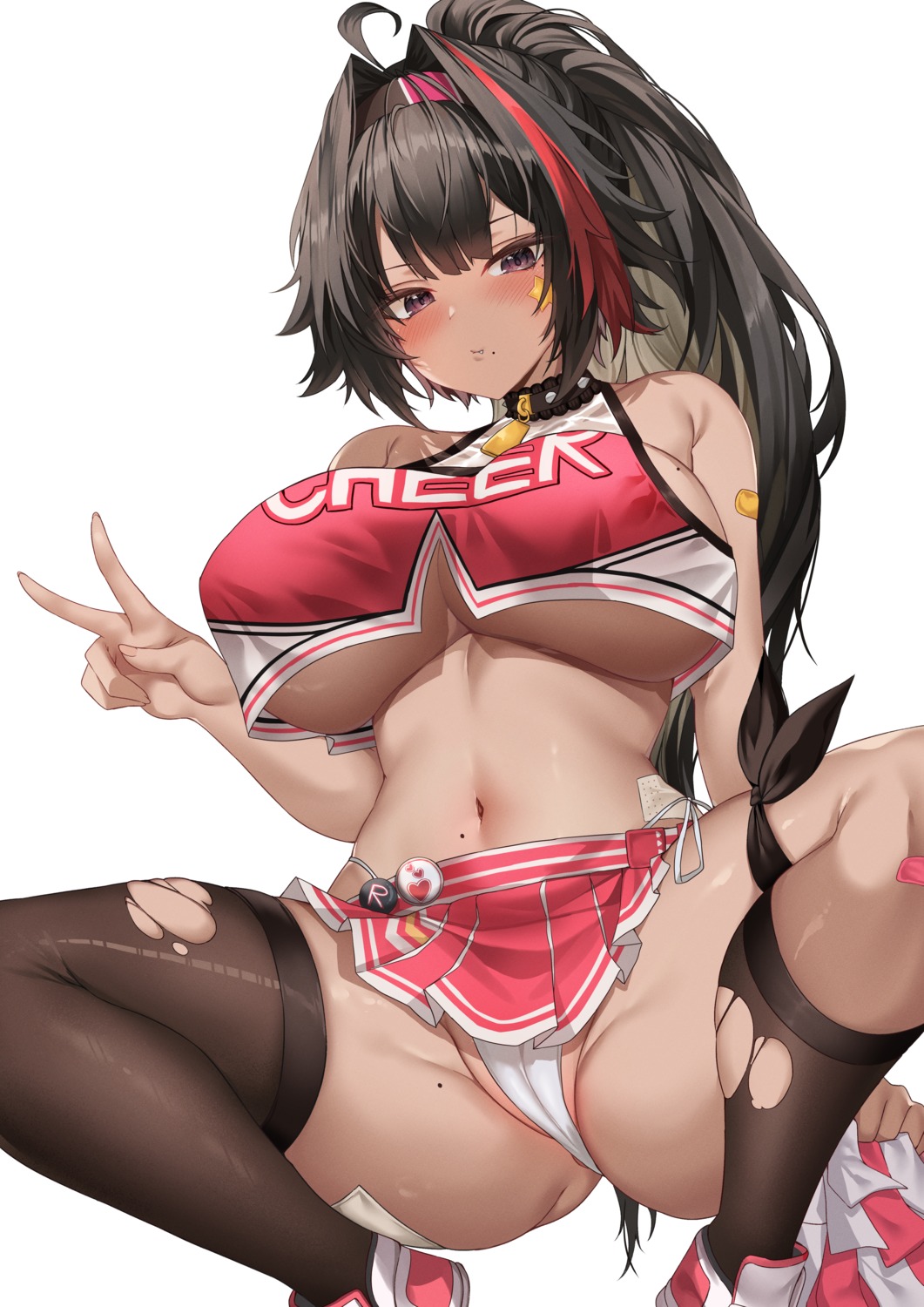 bay cameltoe cheerleader deogho_(liujinzy9854) garter goddess_of_victory:_nikke no_bra pantsu tattoo thighhighs thong torn_clothes