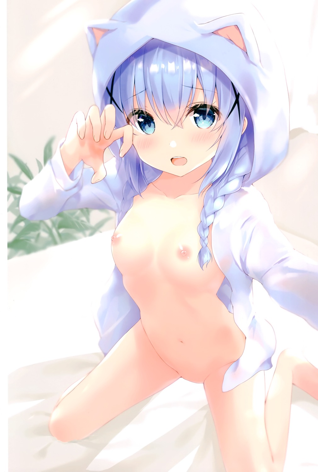 ame_usagi amedama_con animal_ears bottomless gochuumon_wa_usagi_desu_ka? kafuu_chino loli nekomimi nipples no_bra open_shirt