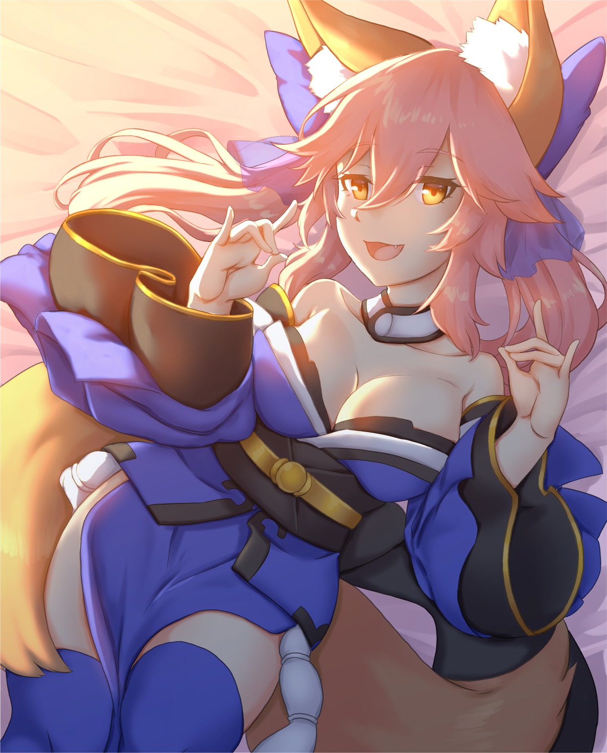 animal_ears fate/grand_order japanese_clothes kitsune no_bra other tail tamamo_no_mae thighhighs