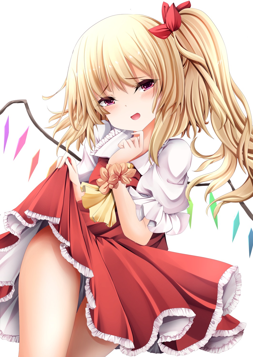 dress flandre_scarlet kitora_(kisekinonameko) skirt_lift touhou wings