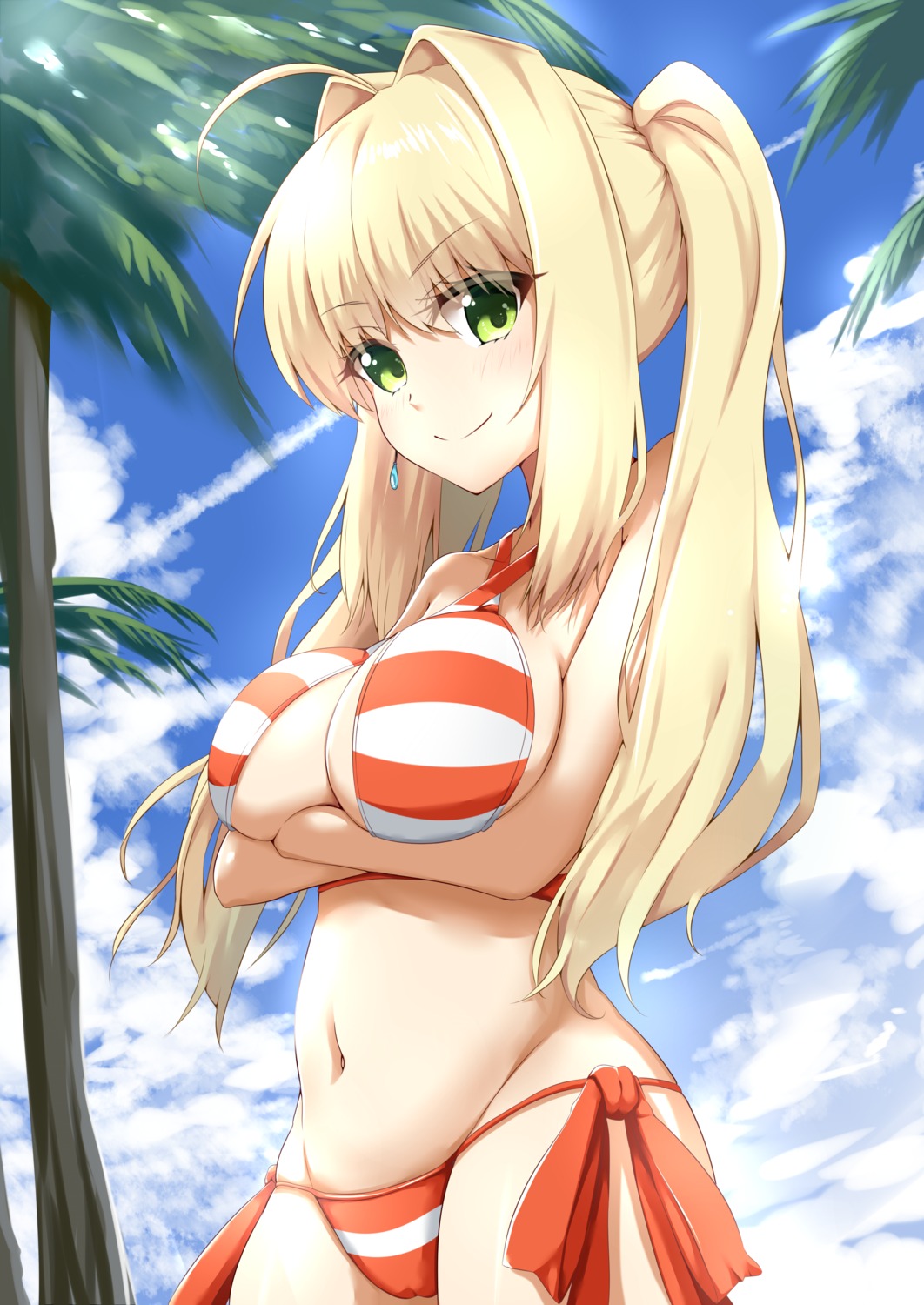 bikini borumete breast_hold cameltoe fate/grand_order saber_extra swimsuits