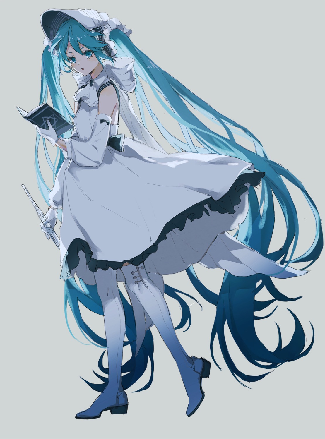 dress hatsune_miku heels michiki_kokuyou skirt_lift thighhighs vocaloid yuki_miku