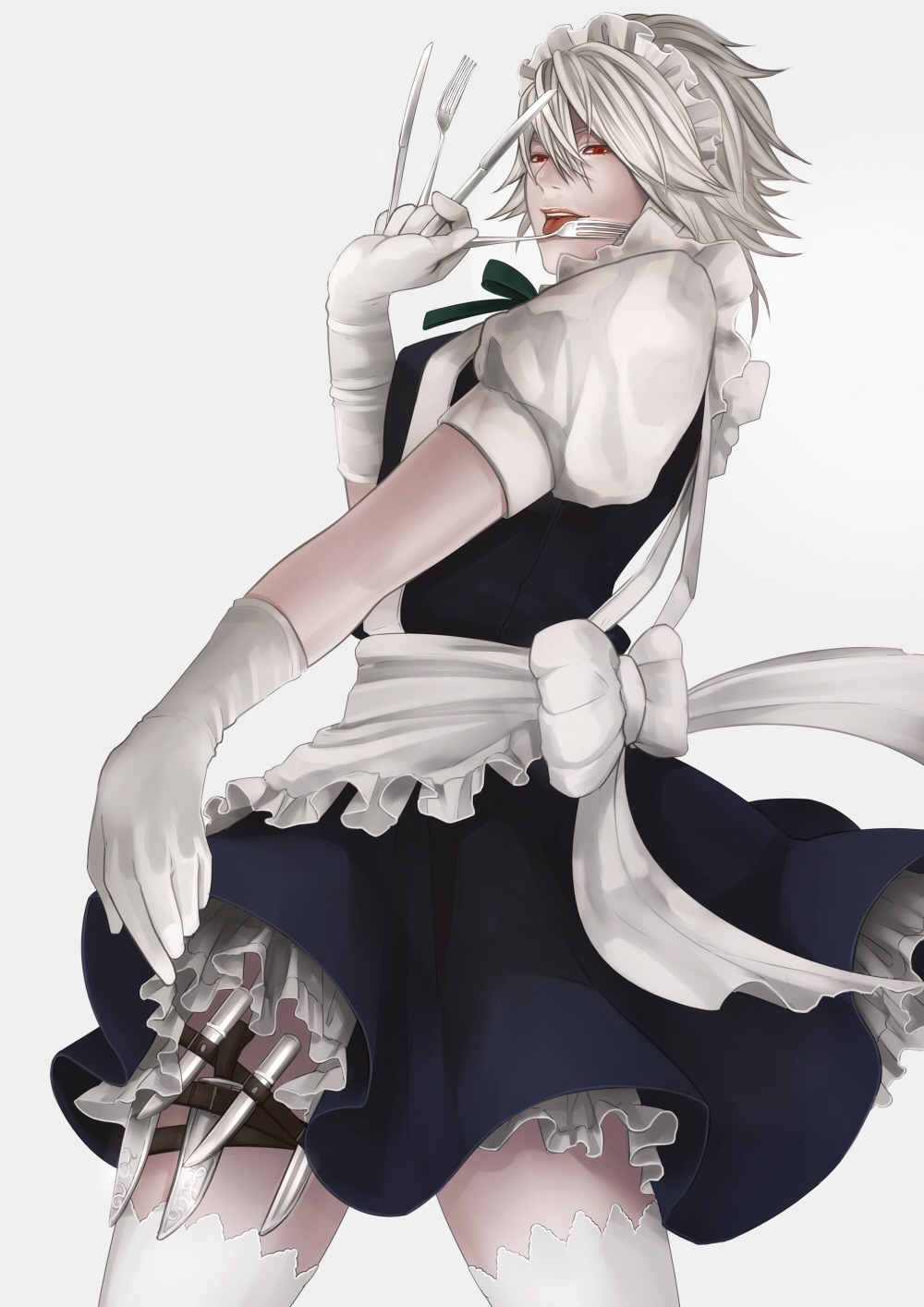 izayoi_sakuya maid pochiharu thighhighs touhou