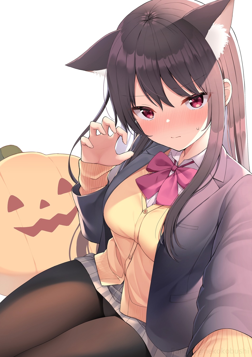 animal_ears halloween nekokobushi pantsu pantyhose seifuku selfie skirt_lift sweater