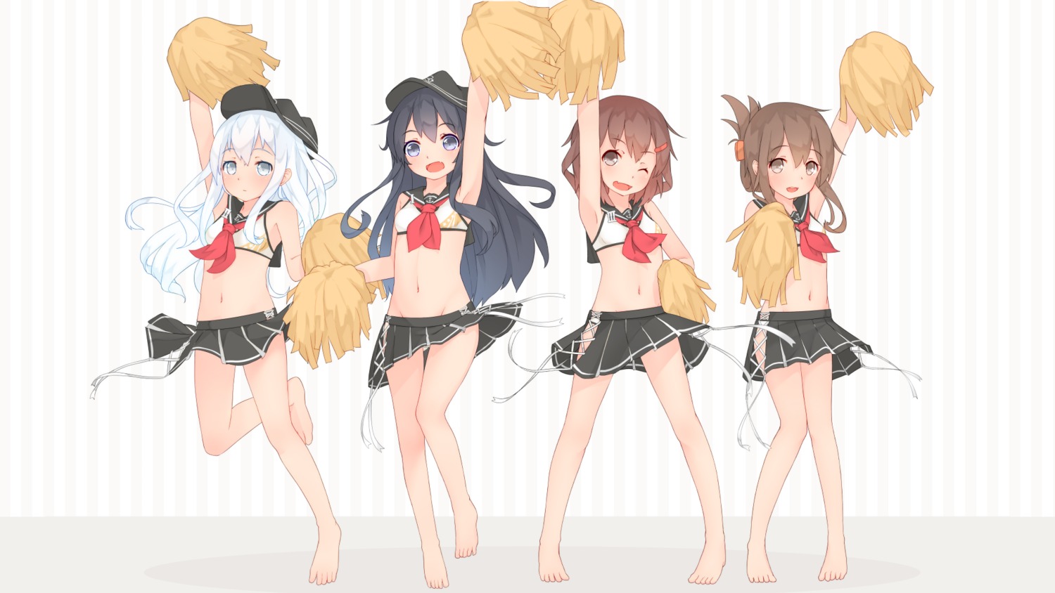 akatsuki_(kancolle) bikini cheerleader feet hibiki_(kancolle) ikazuchi_(kancolle) inazuma_(kancolle) kantai_collection sakurea swimsuits