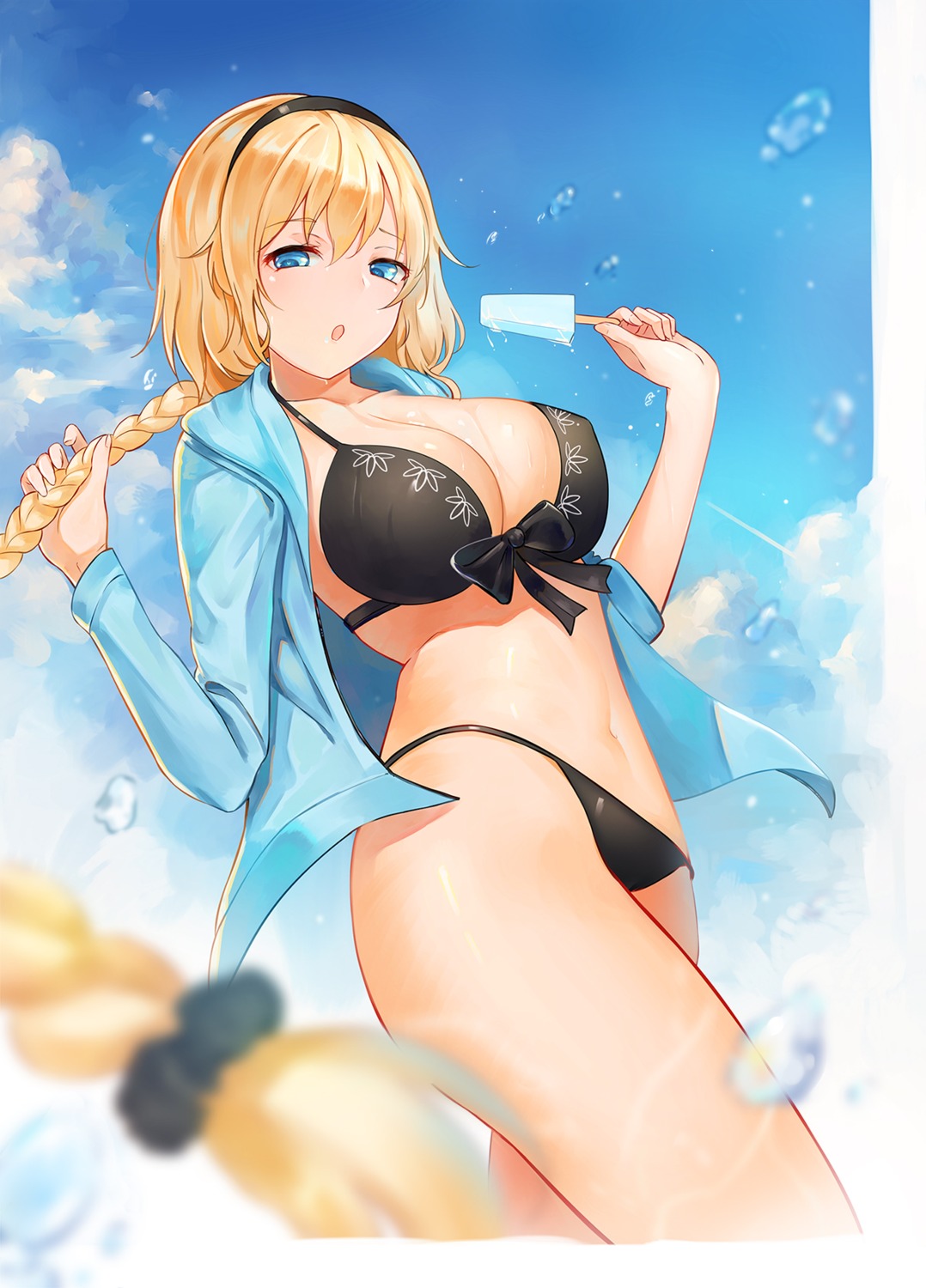 bikini fate/grand_order jeanne_d'arc jeanne_d'arc_(fate) open_shirt swimsuits wet yahiro_(heartseek000)