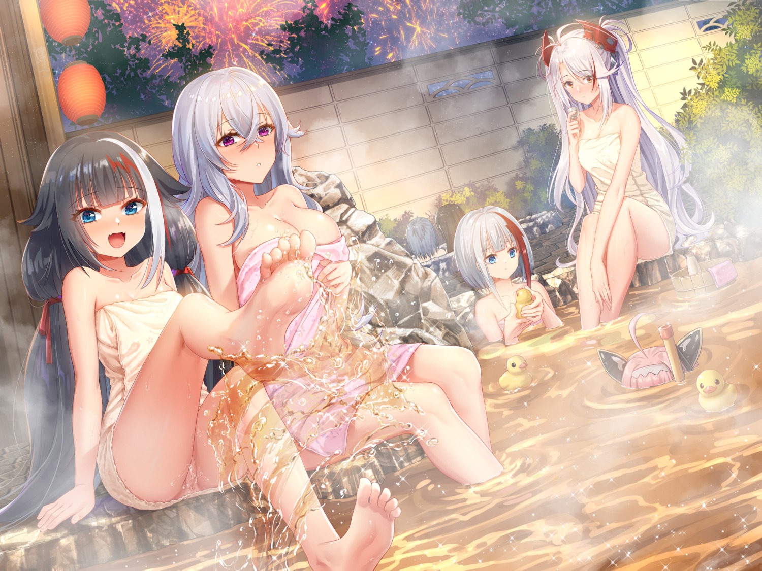 admiral_graf_spee_(azur_lane) azur_lane bathing breast_hold deutschland_(azur_lane) feet graf_zeppelin_(azur_lane) haneru naked onsen prinz_eugen_(azur_lane) towel u-81_(azur_lane) wet