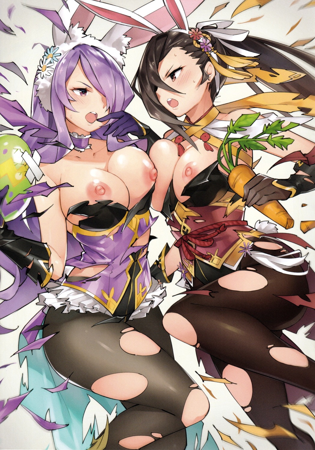 animal_ears breasts bunny_ears bunny_girl camilla fire_emblem fire_emblem_heroes fire_emblem_if ge-b kagerou_(fire_emblem_if) nipples no_bra pantyhose tail torn_clothes