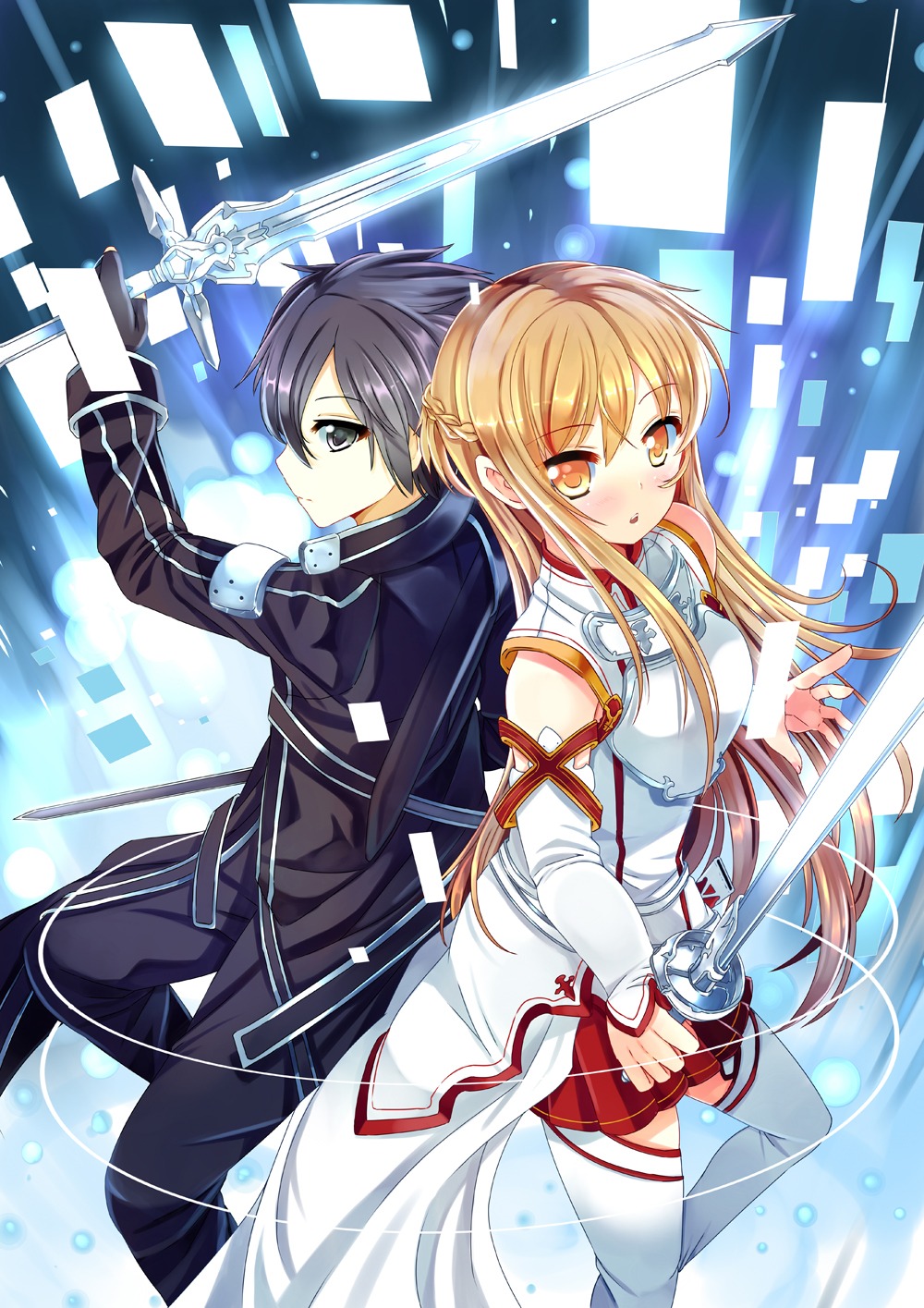 asuna_(sword_art_online) kirito sword sword_art_online thighhighs xephonia