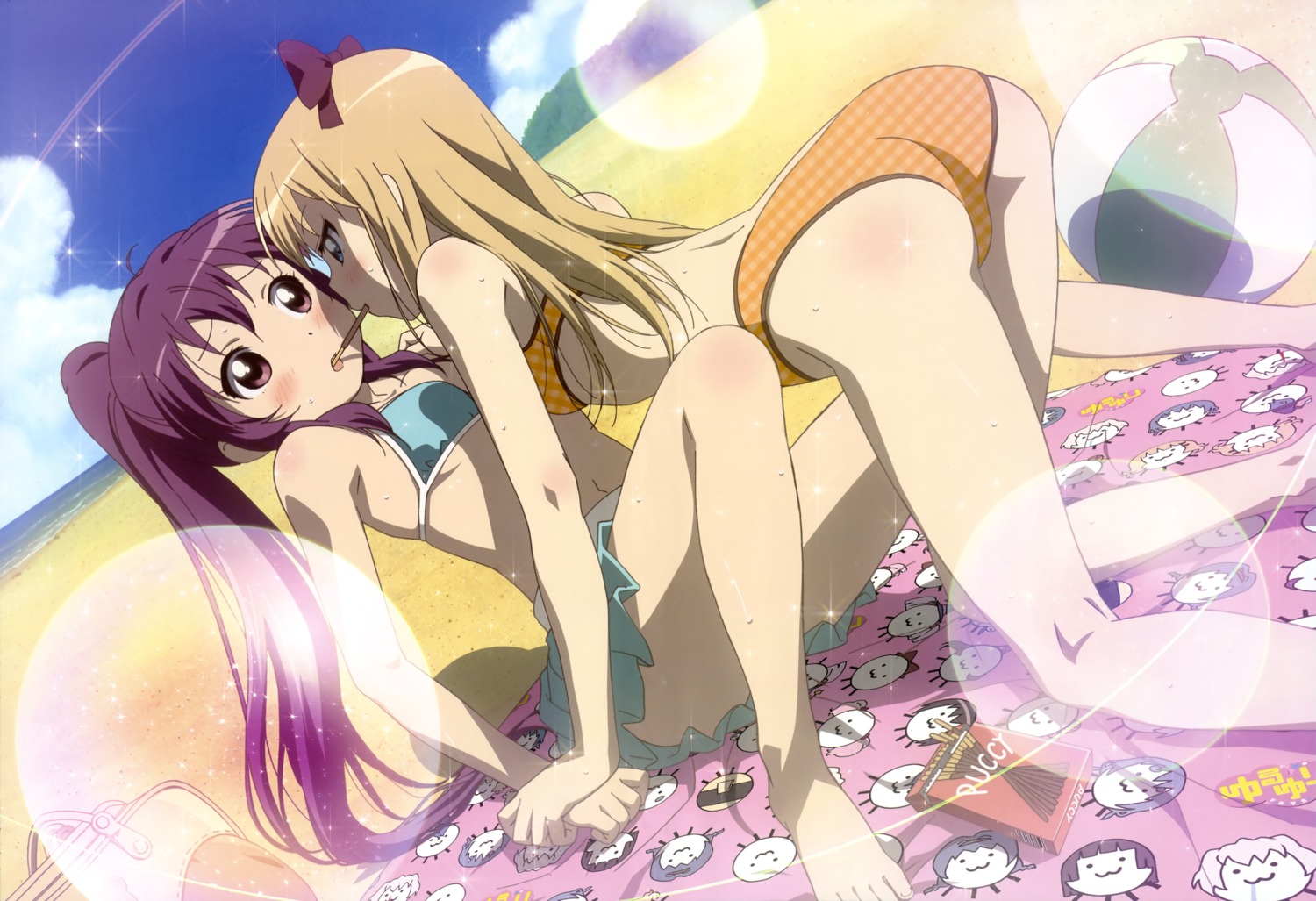 ass bikini ojiri_shinya sugiura_ayano swimsuits toshinou_kyouko wet yuri yuru_yuri