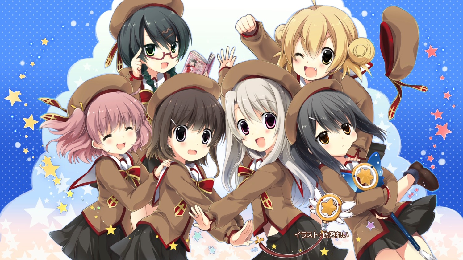 endcard fate/kaleid_liner_prisma_illya fate/stay_night gakumazawa_tatsuko illyasviel_von_einzbern izumi_rei katsura_mimi kurihara_suzuka megane miyu_edelfelt moriyama_nanaki seifuku wallpaper