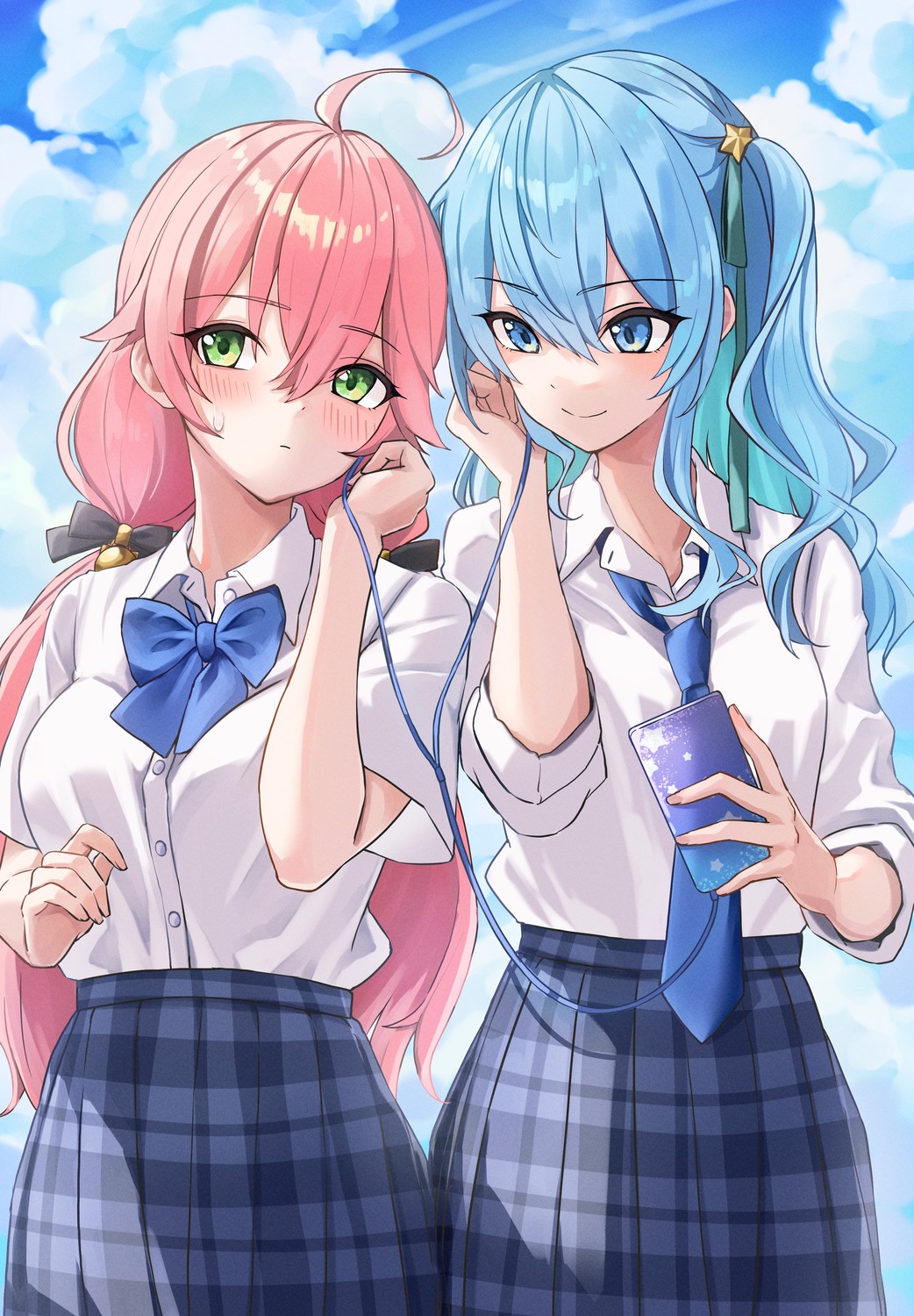 hololive hoshimachi_suisei nogia_ki sakura_miko seifuku yuri