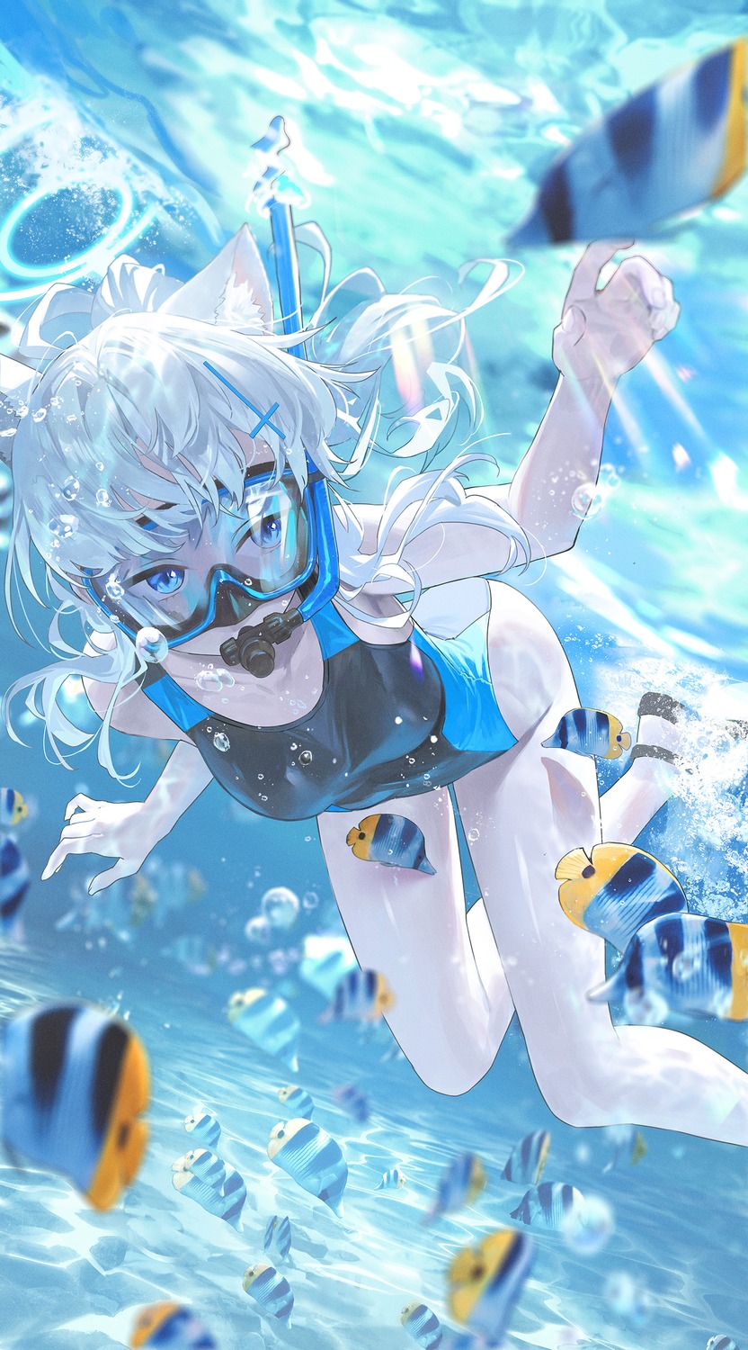 animal_ears blue_archive halo nekomimi sunaookami_shiroko swimsuits ttk_(kirinottk) wet