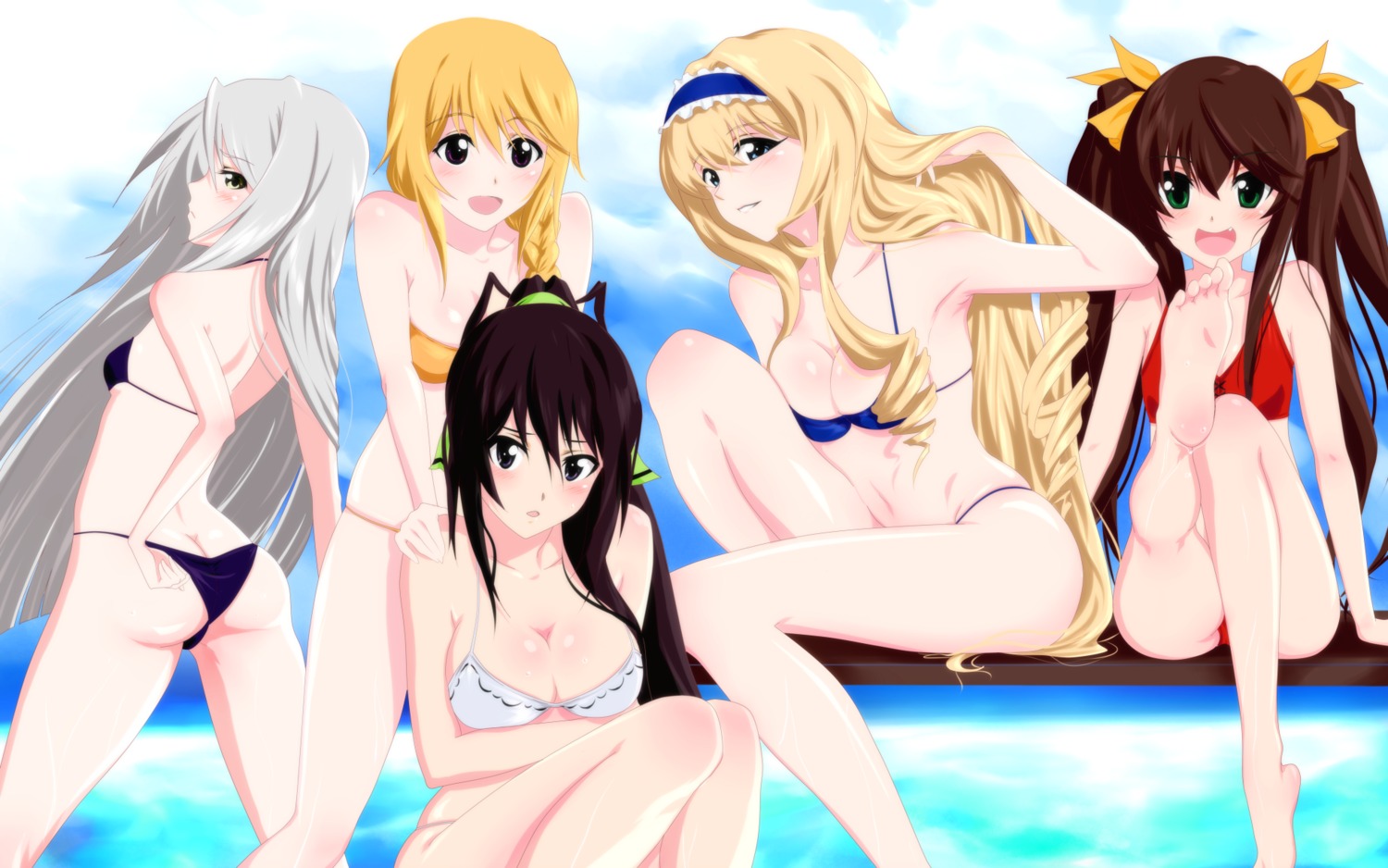 bikini cake_(nico_seiga) cecilia_alcott charlotte_dunois cleavage huang_lingyin infinite_stratos laura_bodewig shinonono_houki swimsuits