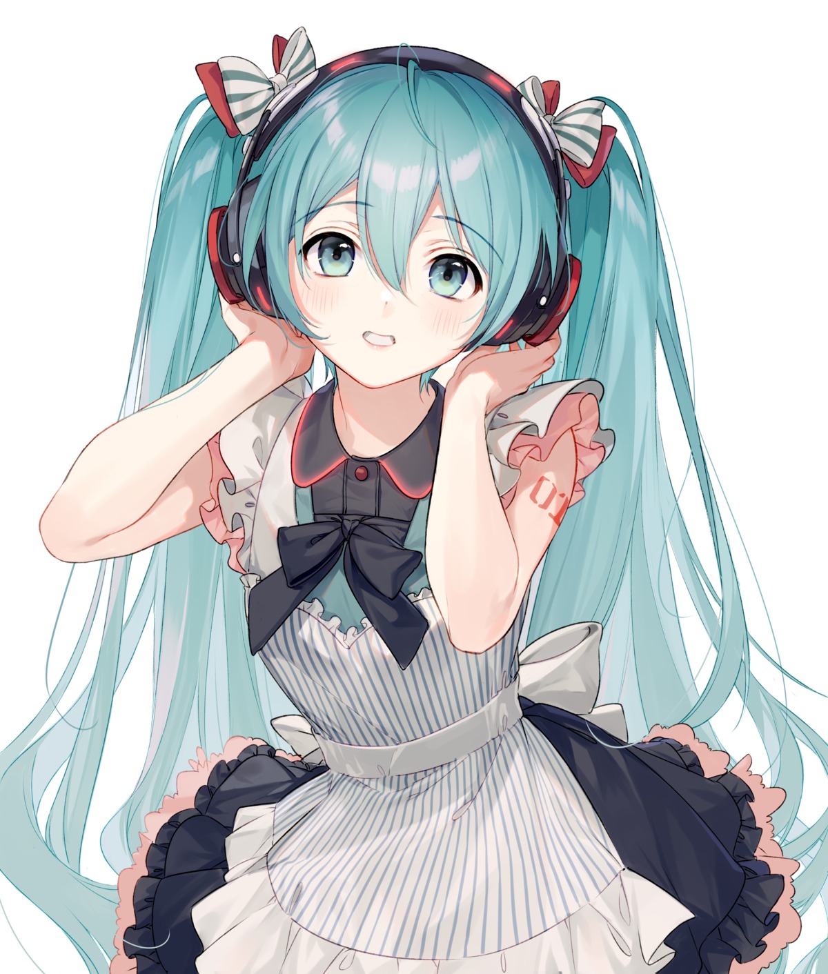 al_mican hatsune_miku headphones maid tattoo vocaloid