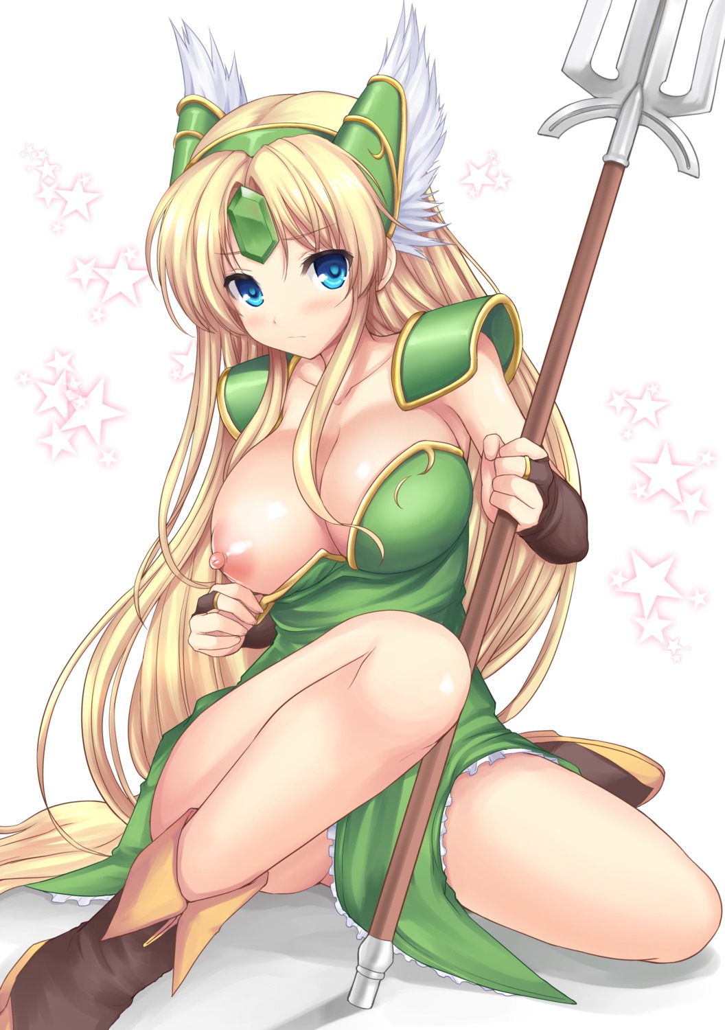armor breasts dress hamo nipples no_bra riesz seiken_densetsu seiken_densetsu_3 undressing weapon