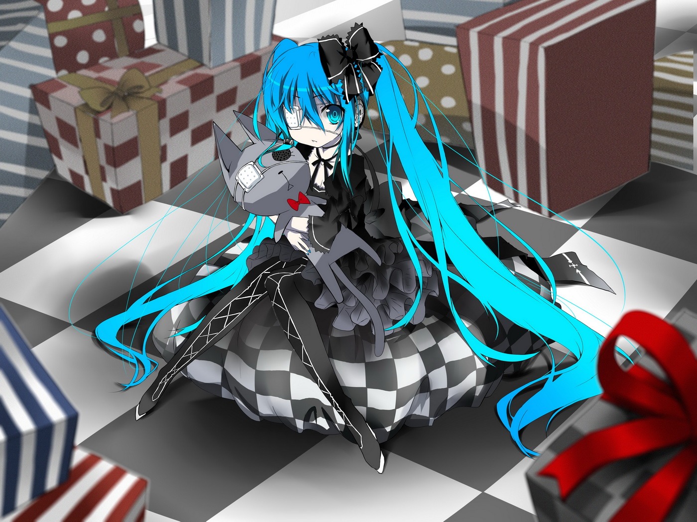 dress eyepatch gothic_lolita hatsune_miku lolita_fashion saru vocaloid