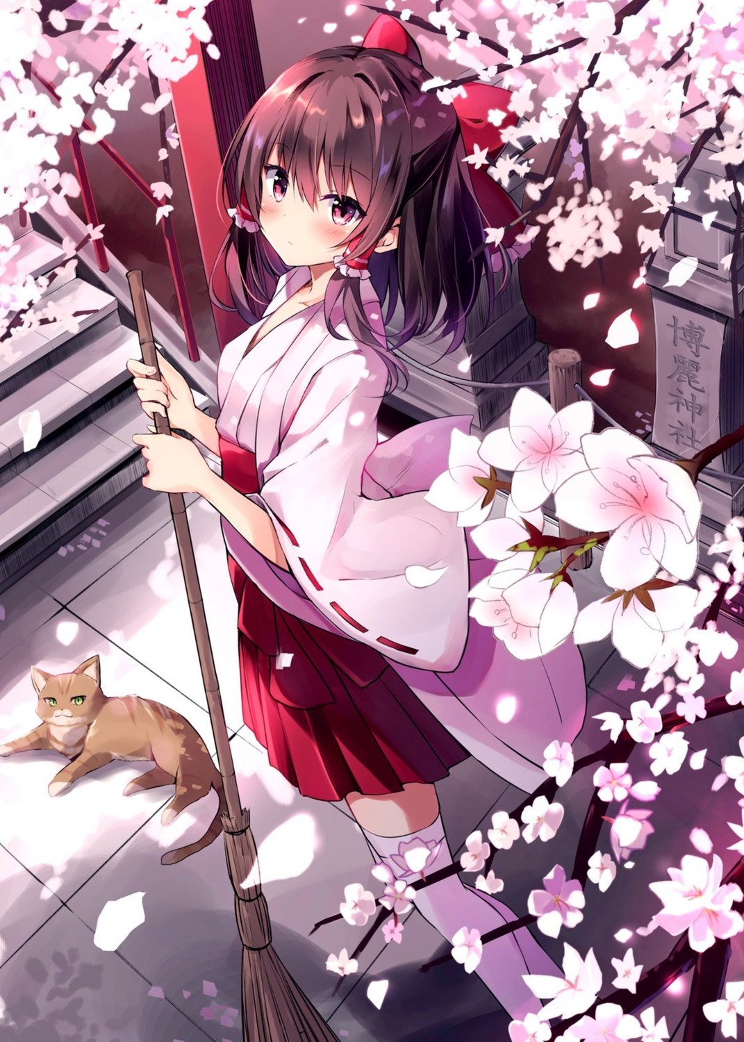 hakurei_reimu hyurasan miko neko thighhighs touhou