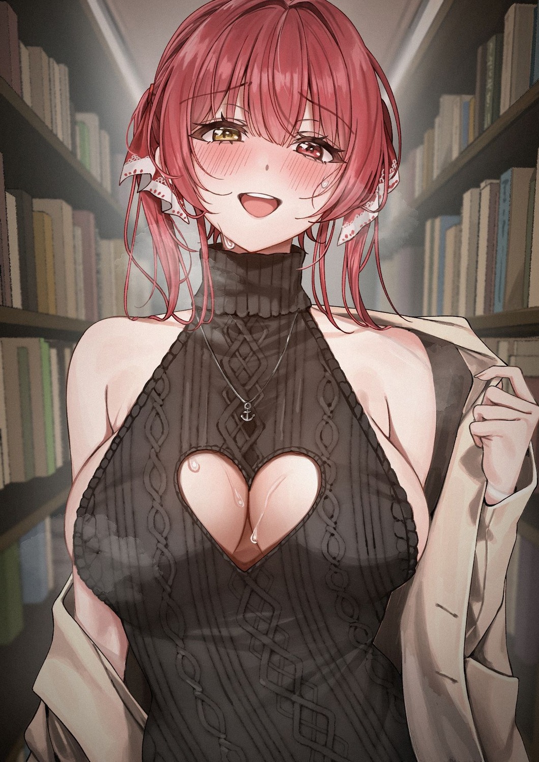 amyu_(amm_asl_pa) heterochromia hololive houshou_marine no_bra sweater undressing