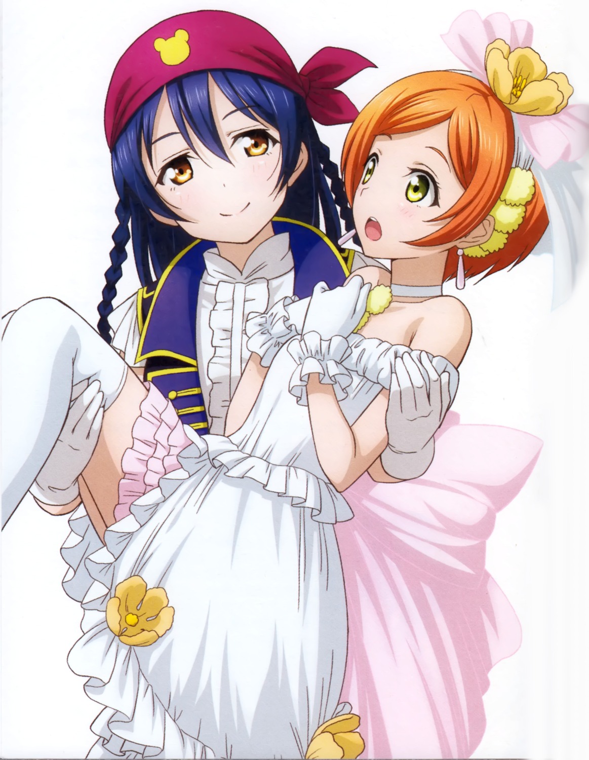 dress hoshizora_rin love_live! murota_yuuhei screening sonoda_umi thighhighs