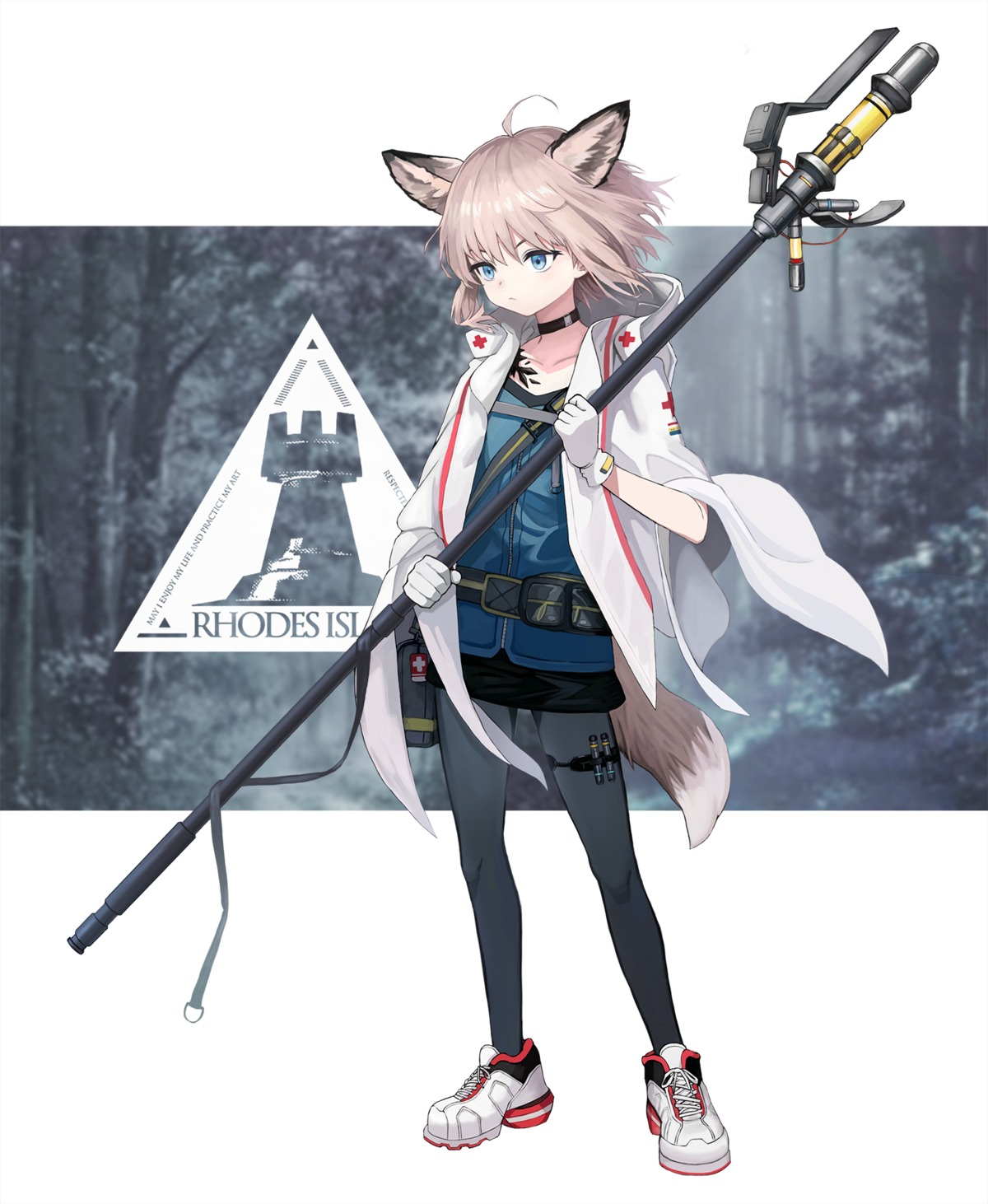 akira_(aristole) animal_ears arknights garter pantyhose sussurro_(arknights) tail weapon