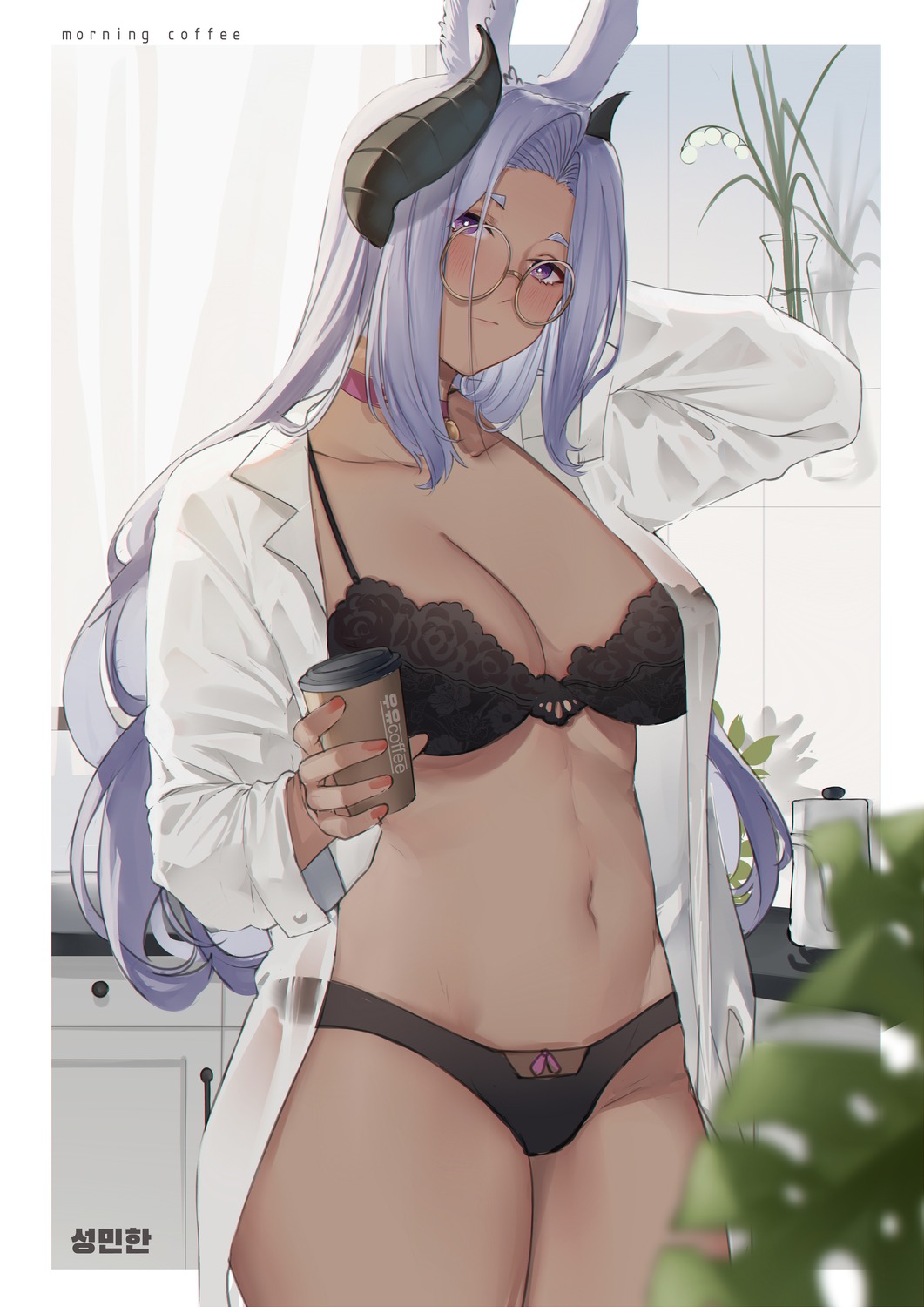 bra horns megane milephunter open_shirt pantsu see_through