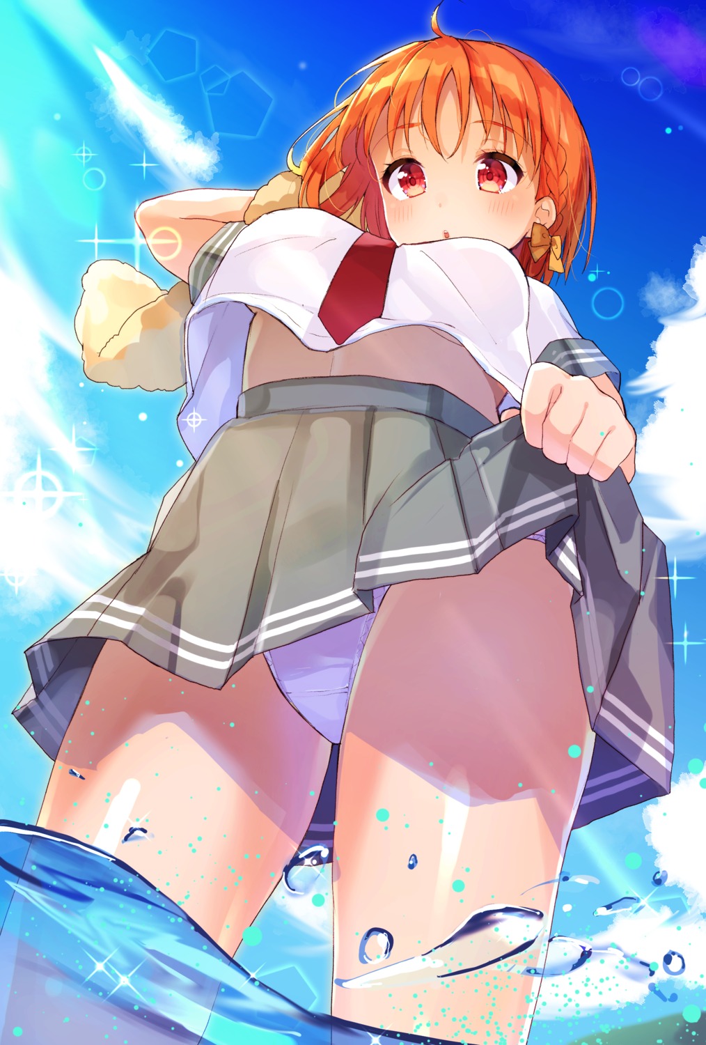 goroo_(eneosu) love_live!_sunshine!! pantsu seifuku skirt_lift takami_chika wet