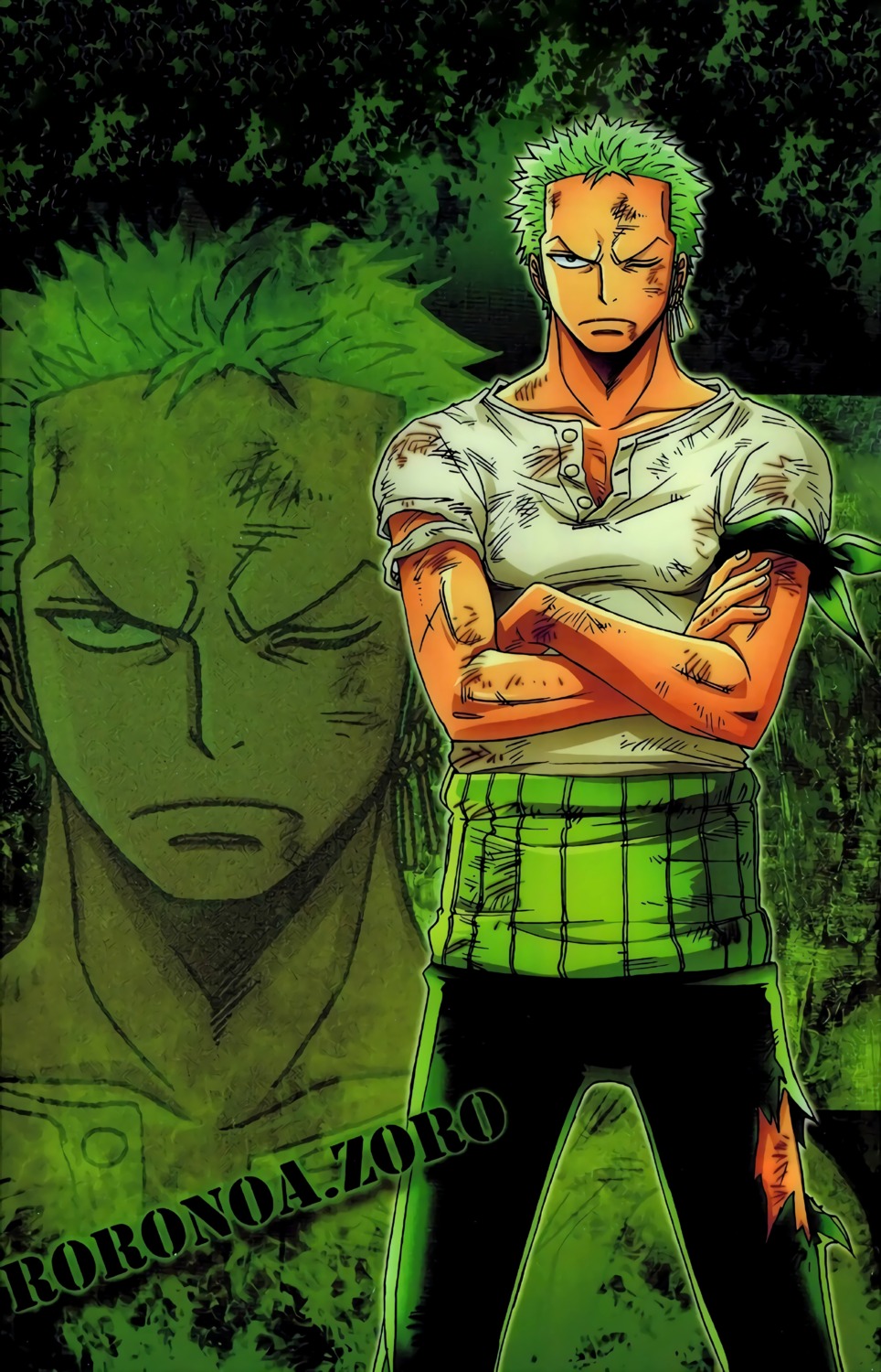 male one_piece roronoa_zoro torn_clothes