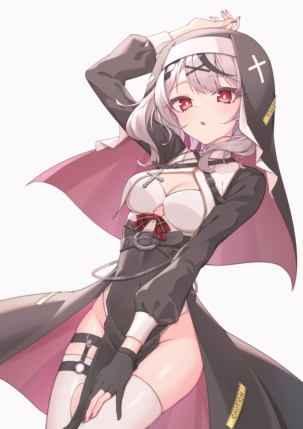 cleavage garter hololive leotard nopan nun sakamata_chloe tagme thighhighs